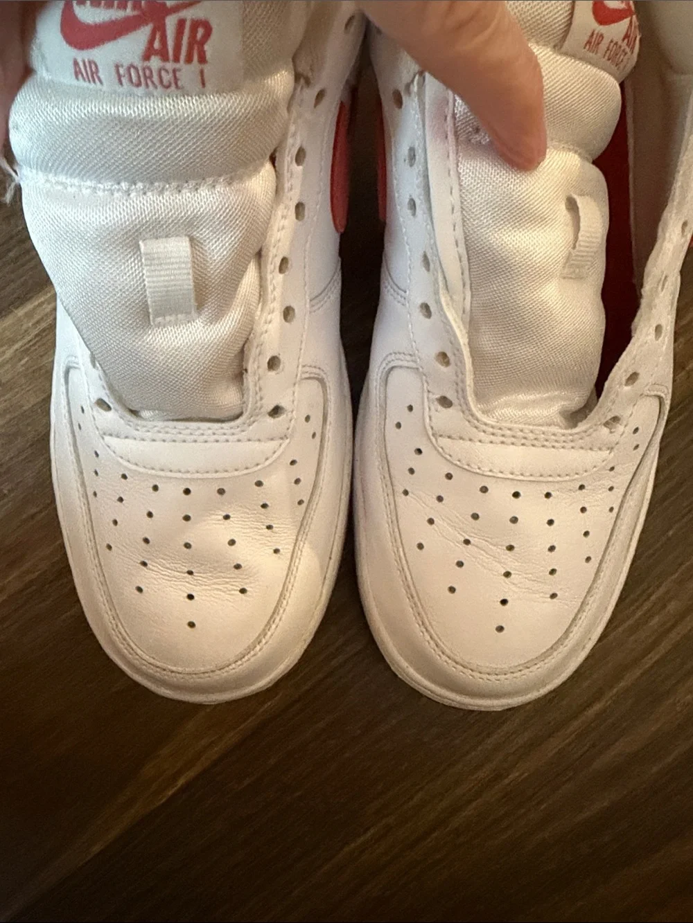 Nike Women’s White and Red Low-Top Air Force one sneakers, red dragon 07 size 10